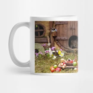 George the mouse in a log pile house - summer fruits for dinner Mug